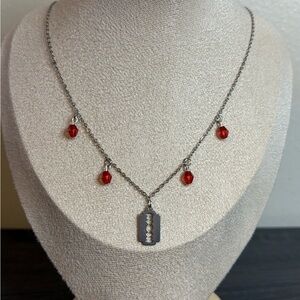 Handmade Razor Blade/Blood Drip Charm Necklace